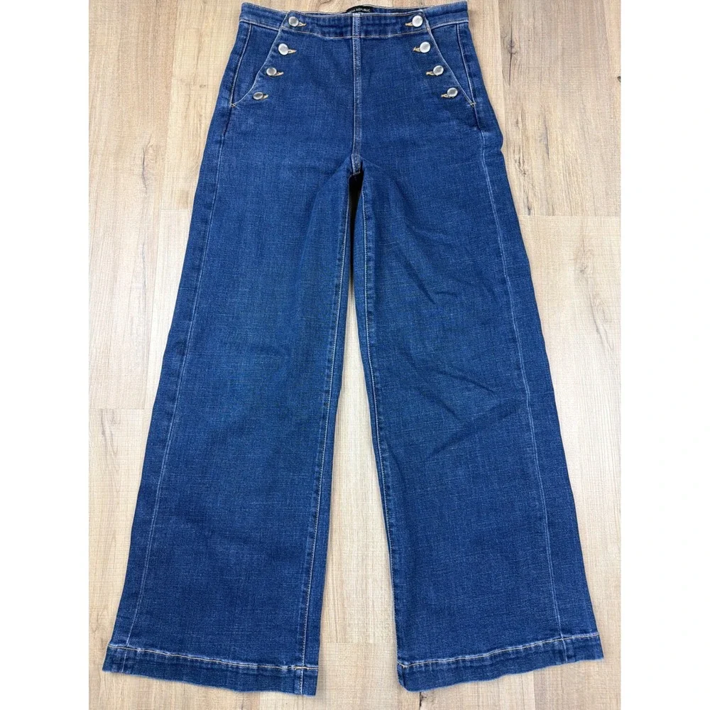 Banana Republic High Rise Wide Leg Crop Sailor Jeans Dark Wash Blue 28L